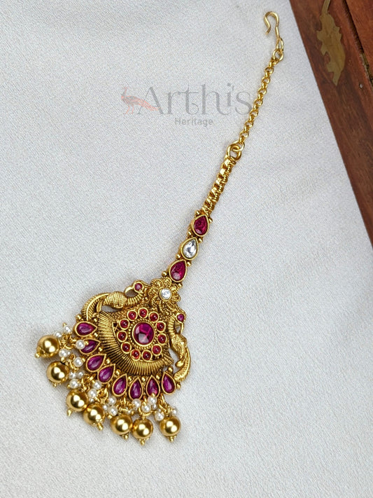 Antique Gold Finish Maang Tikka